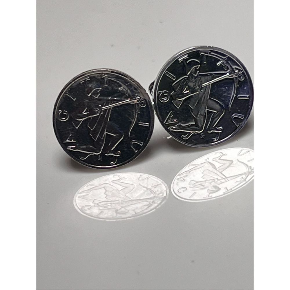 Vintage Sagittarius Sterling Silver Round Circle Cuff Links December Birthday